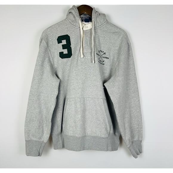 Polo Ralph Lauren Rugby Smock Hooded Shirt, Grey, Equestrian Crest, Sz L - Picture 1 of 11